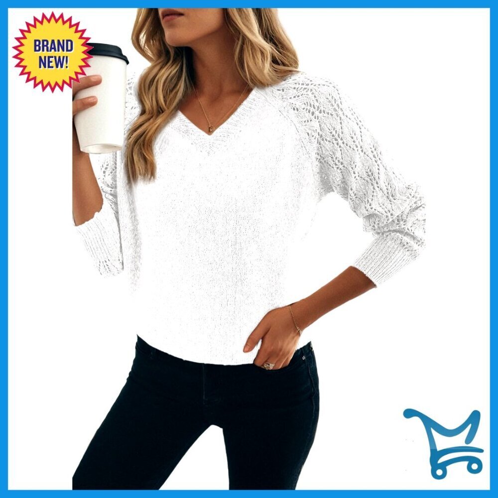 Crochet Sweater Lightweight Pullover Loose Fit V Neck Boho Chic Fall Winter